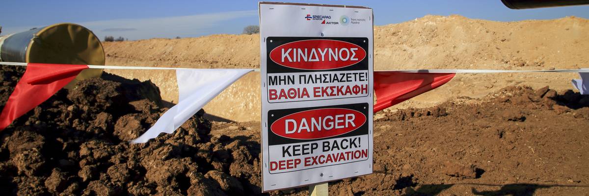 The TAP under construction with a "Danger" sign in front.
