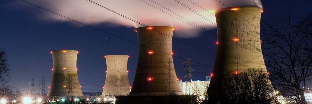 The Three Mile Island nuclear plant operates before dawn on March 28, 2011 in Middletown, Pennsylvania.