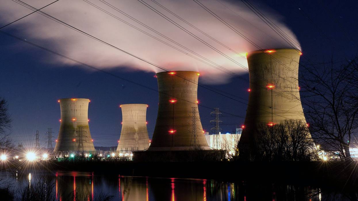 The Three Mile Island nuclear plant operates before dawn on March 28, 2011 in Middletown, Pennsylvania.