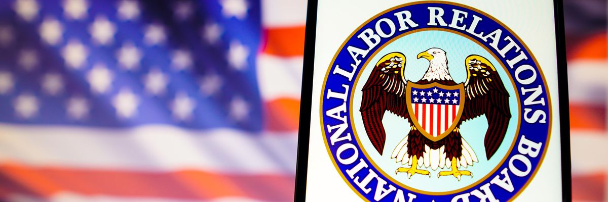 The U.S. National Labor Relations Board logo is displayed on a smartphone screen.