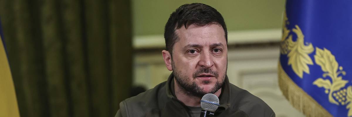 The Ukrainian president speaks during a press conference