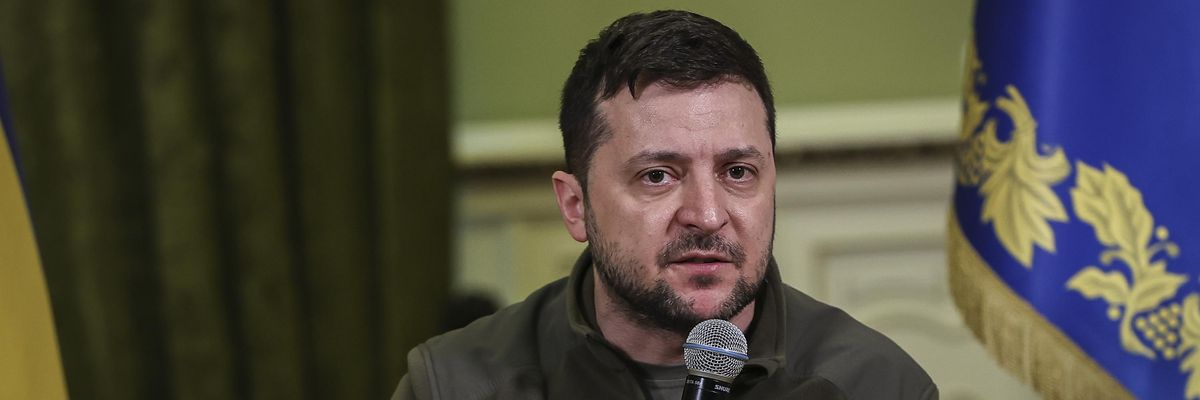 The Ukrainian president speaks during a press conference