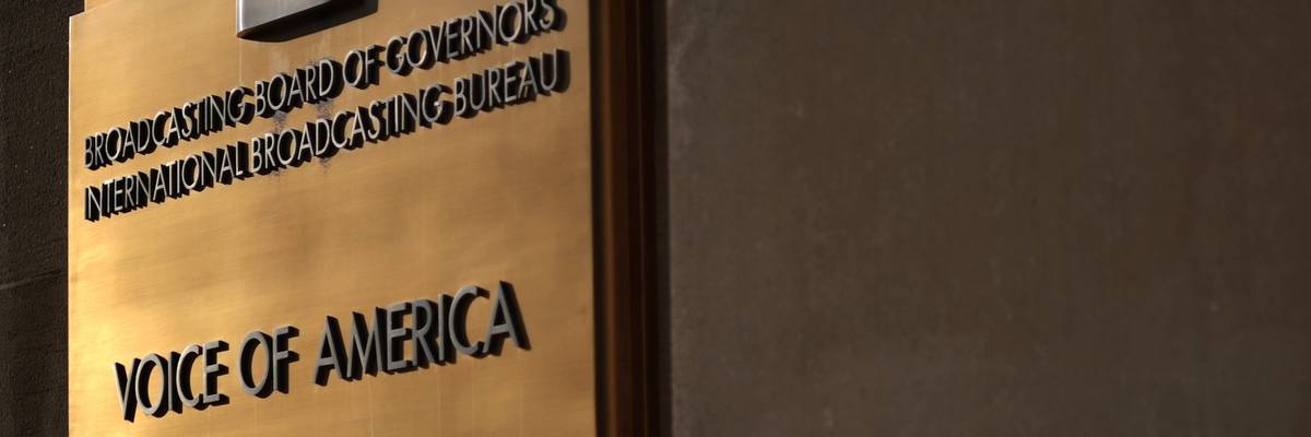 The Voice of America (VOA) sign