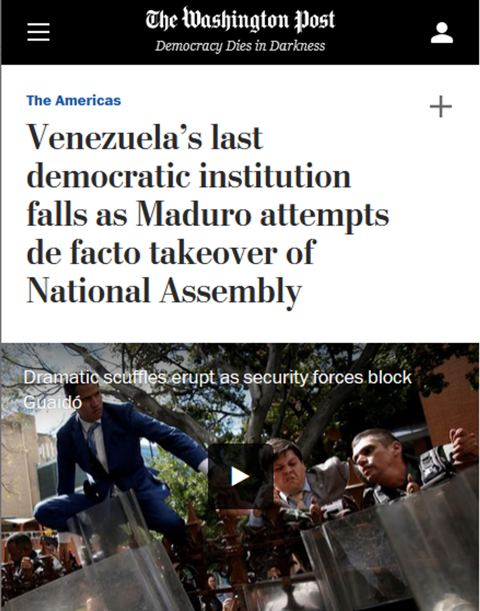 The Washington Post (1/5/20) described Venezuelan lawmakers voting against someone other than Washington's chosen candidate to head the assembly as