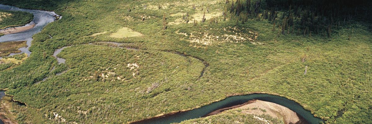 The Yukon River is seen between Whitehorse and Dawson City, Alaska