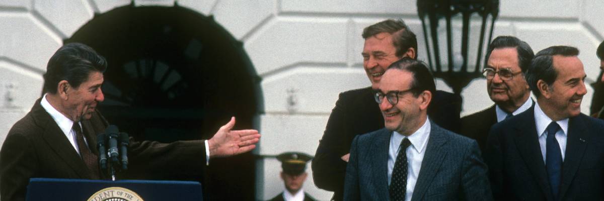 Then-President Ronald Reagan spoke before signing a bill that cut Social Security