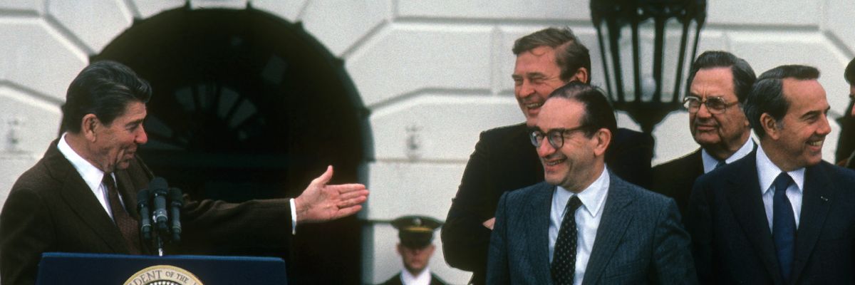 Then-President Ronald Reagan spoke before signing a bill that cut Social Security