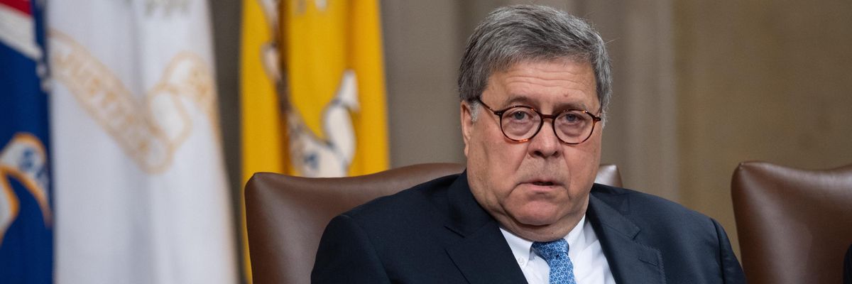 Then-U.S. Attorney General William Barr attends an event