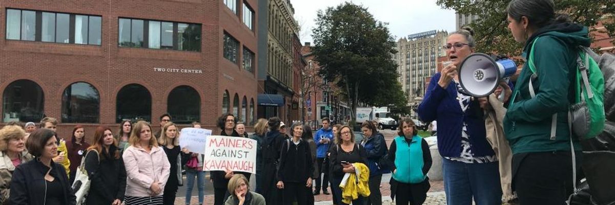 "We're F*cking Fed Up!": This Survivor's Impromptu Speech Against Kavanaugh Outside Susan Collins' Office Says It All