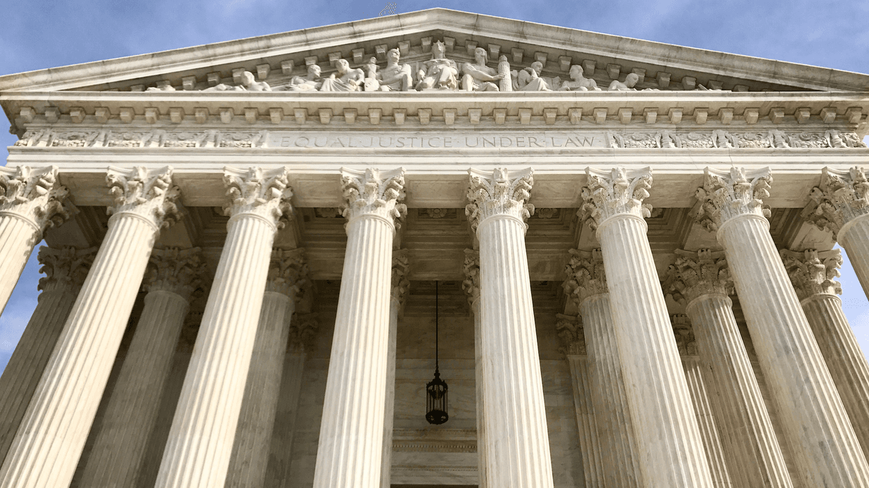 This closeup photo shows details of the U.S. Supreme Court building in Washington, D.C.