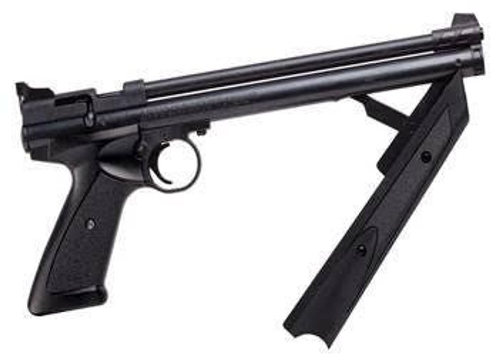 This pump-action pistol is also available at Wal Mart and other fine retailers.