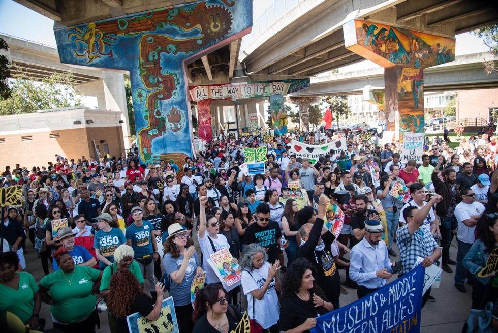 Thousands gather in Chicano Park in San Diego on July 2nd for the #FreeOurFuture rally and march organized by Mijente, The Majority, and others.