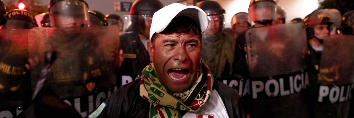 Thousands march against Peru's unelected interim president, Dina Boluarte, in Lima on January 12, 2023.