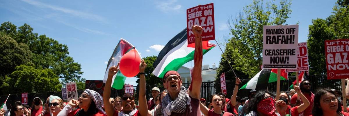 Thousands of pro-Palestinian protesters gather outside of the White House