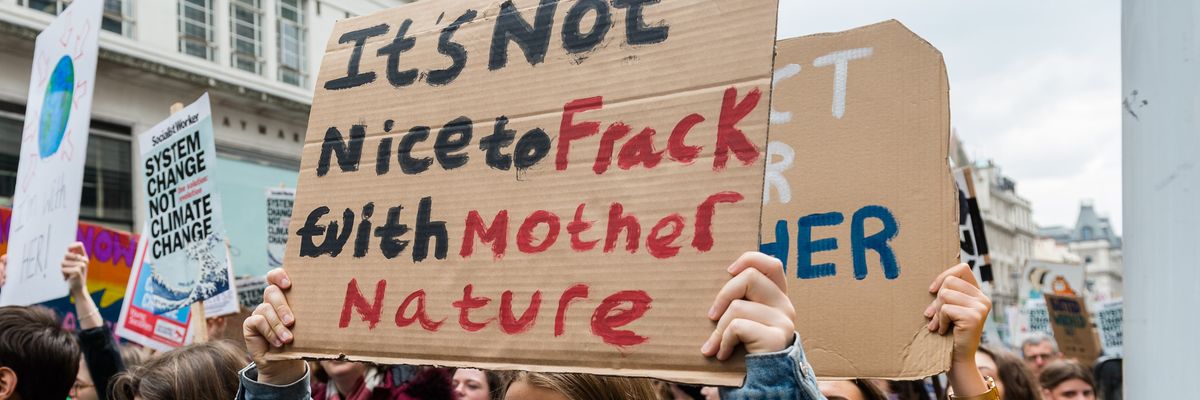 Thousands of youth strikers take part in a climate march on 12 April, 2019 in London, England.