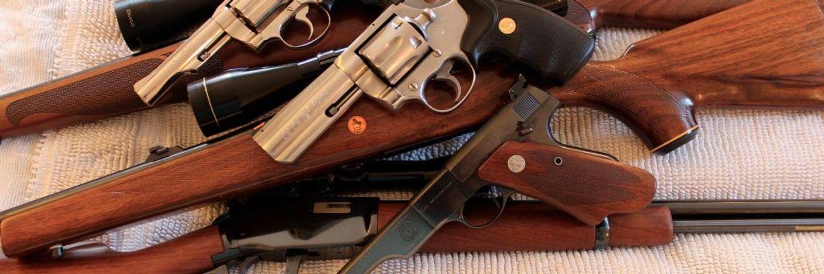 Three handguns and three long guns