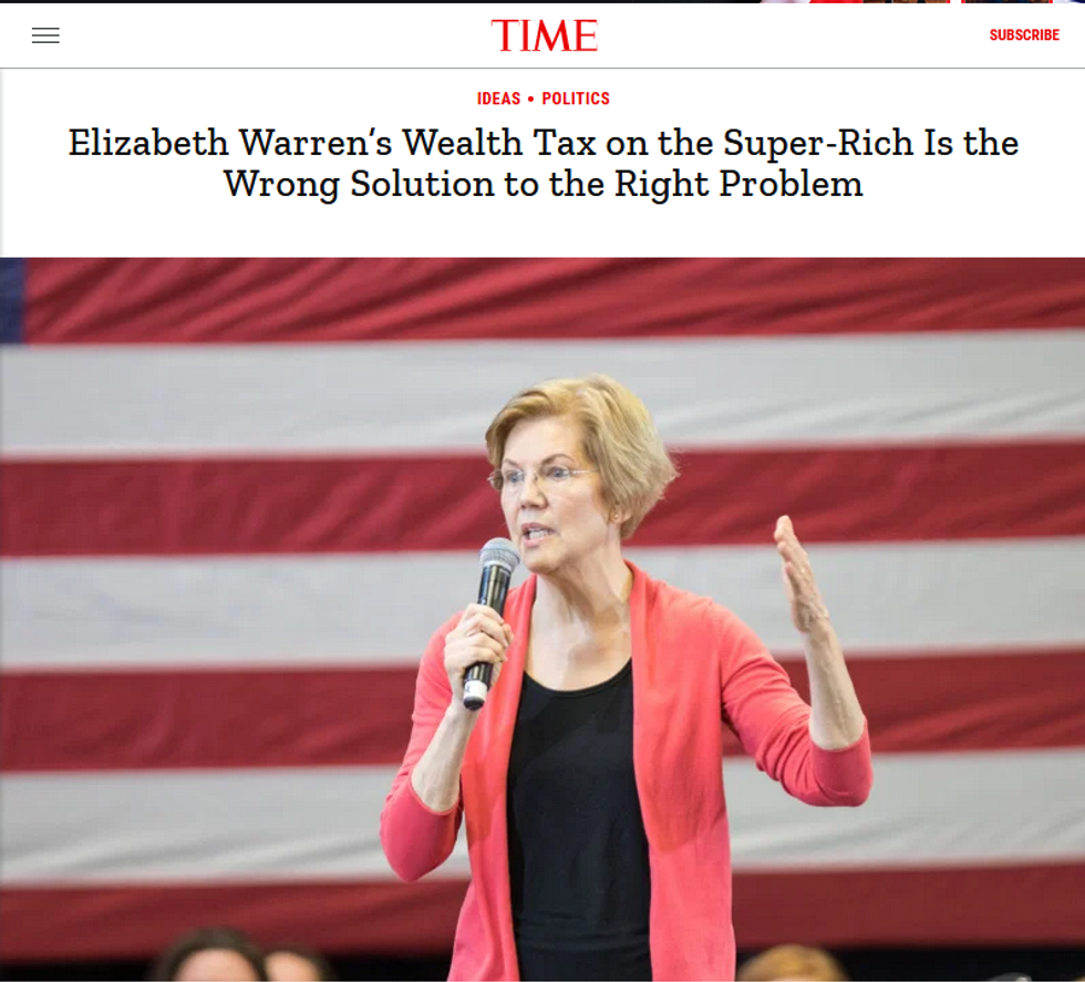 Time: Elizabeth Warren's Wealth Tax on the Super-Rich Is the Wrong Solution to the Right Problem