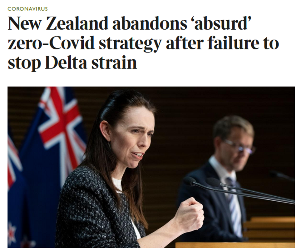 Times: New Zealand abandons 'absurd' zero-Covid strategy after failure to stop Delta strain