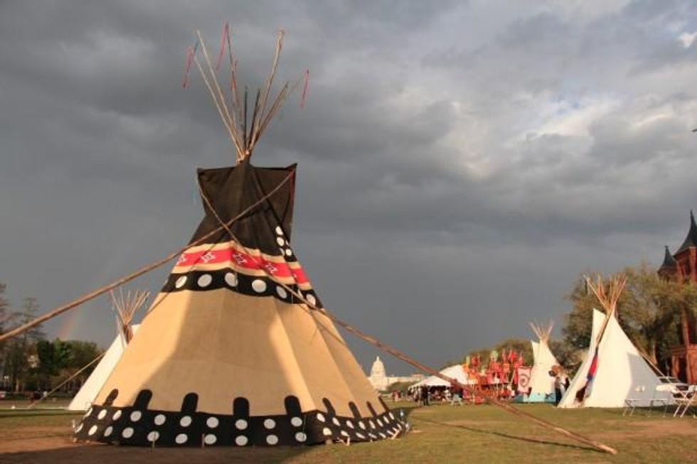 Tipis were set up during daytime hours at the Reject and Protect encampment on the National Mall. (WNV / Kristin Moe)