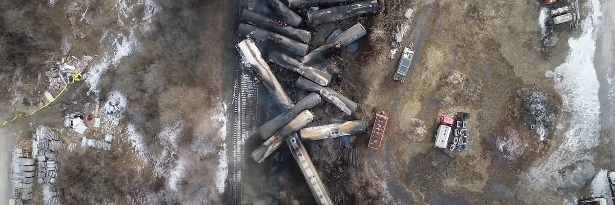 Trains off the track after disaster in East Palestine, Ohio in 2023