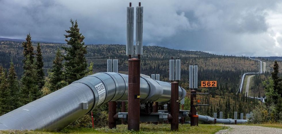 Trans-Alaska Pipeline moves crude oil from Prudhoe Bay to the ice free port of Valdez, Alaska.