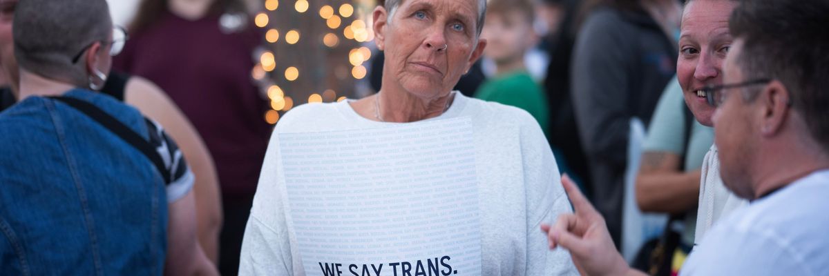 Transgender rights advocates gather at a vigil for Nex Benedict in Oklahoma City
