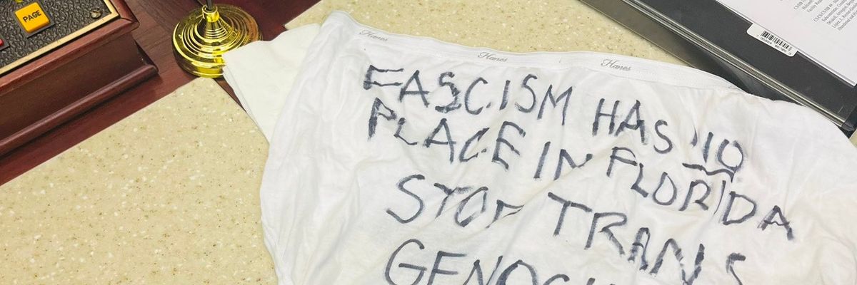Florida Activists Drop Underwear on Heads of Anti-Trans GOP Legislators