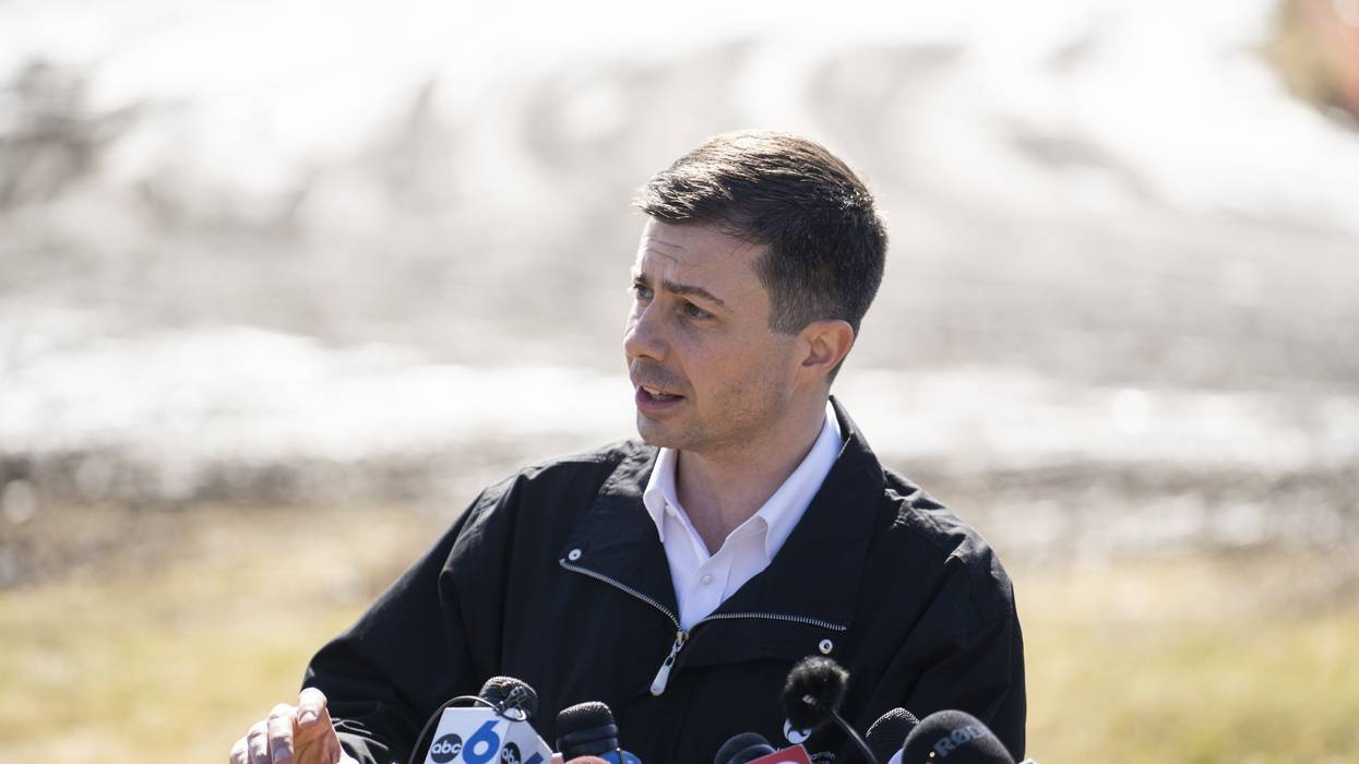 Transportation Secretary Pete Buttigieg delivers remarks to the press