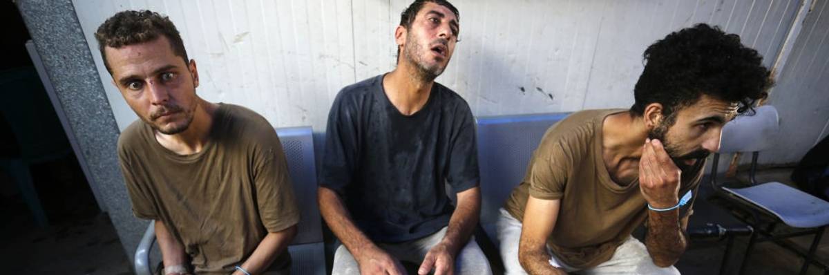 Traumatized Palestinian prisoners after being released by Israel