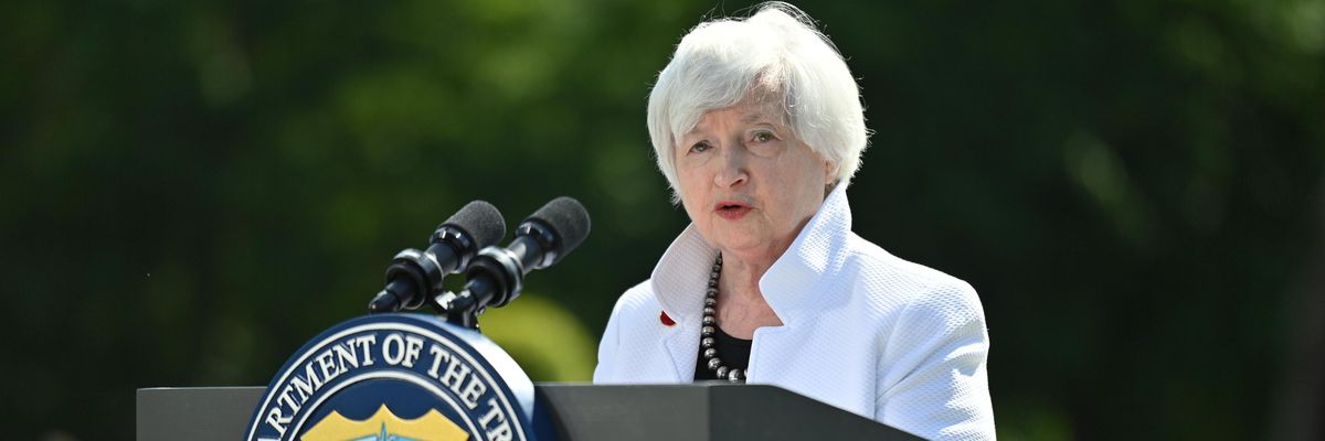 Treasury Secretary Janet Yellen speaks during a press conference