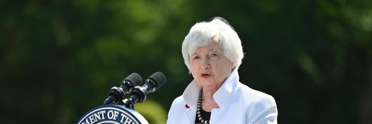 Treasury Secretary Janet Yellen speaks during a press conference