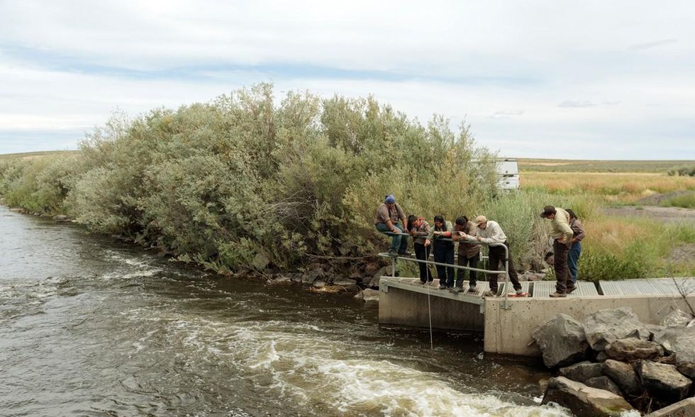 Tribal stewards conduct water quality monitoring. (Photo: Sage Brown)
