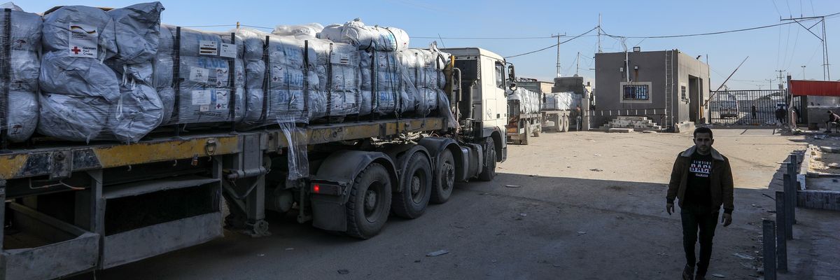 Trucks carrying aid supplies to Gaza