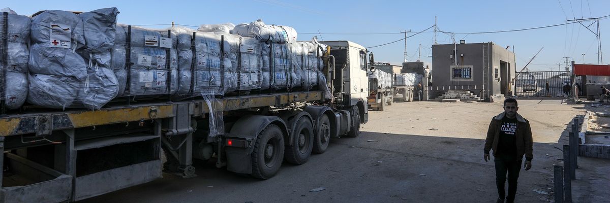 Trucks carrying aid supplies to Gaza