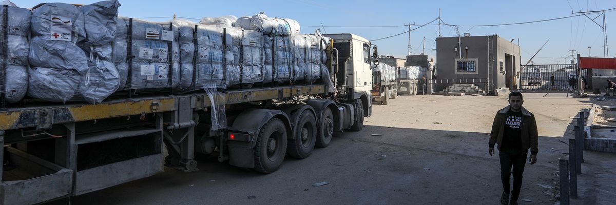 Trucks carrying aid supplies to Gaza