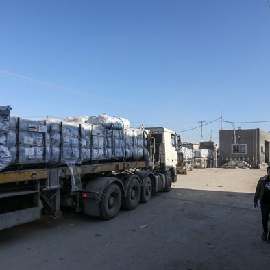 Trucks carrying aid supplies to Gaza