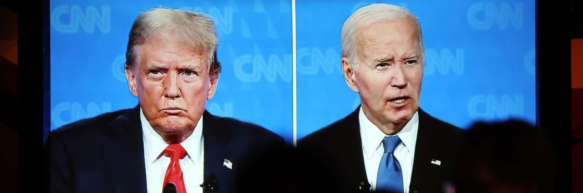 Trump and Biden split-screen during debate