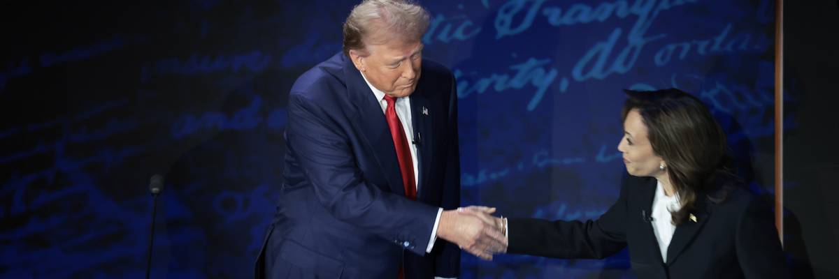 Trump and Harris shake hands before debating.