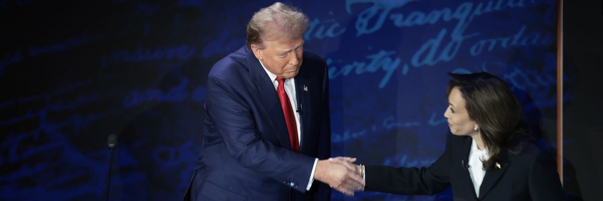 Trump and Harris shake hands before debating.