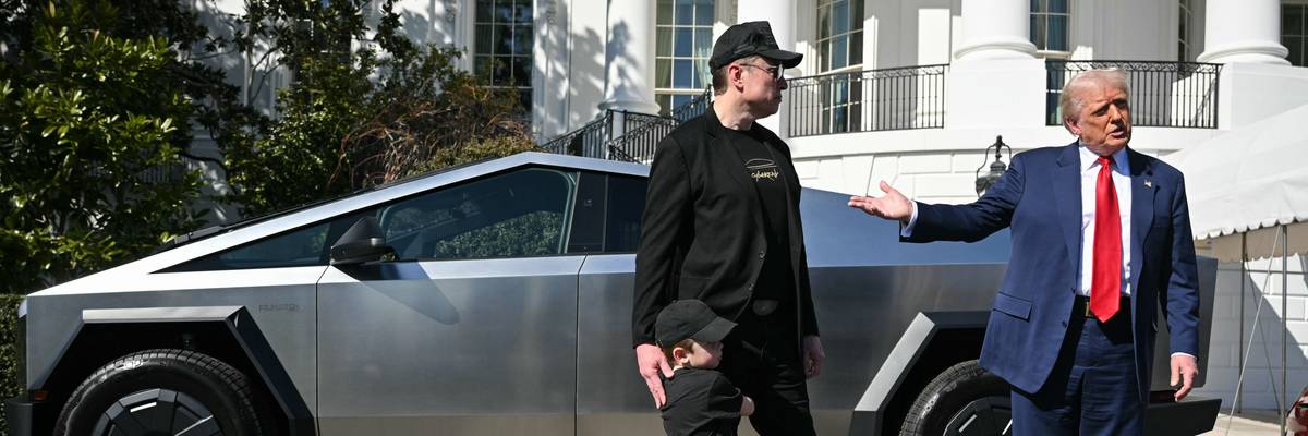 Trump and Musk show Tesla Cybertruck at White House.