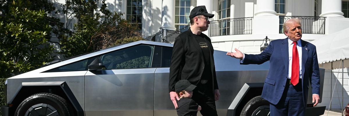 Trump and Musk show Tesla Cybertruck at White House.