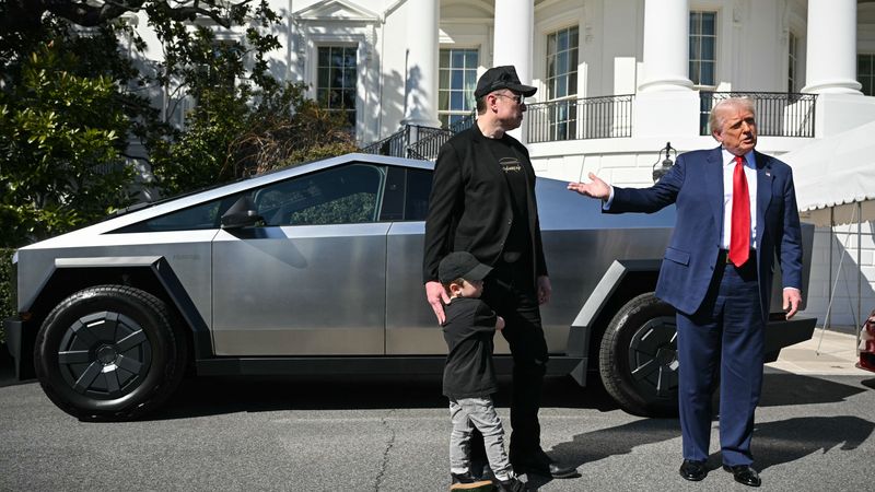Trump and Musk show Tesla Cybertruck at White House.