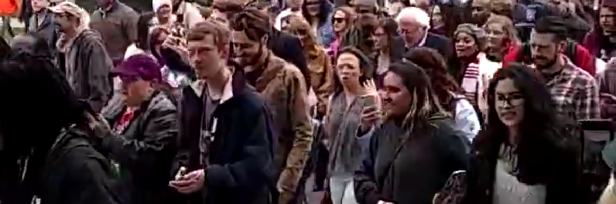 'We're Voting Them Out': What It Looked Like When Horde of Hoosiers Marched With Bernie Sanders to Early-Voting Site After Indiana Rally