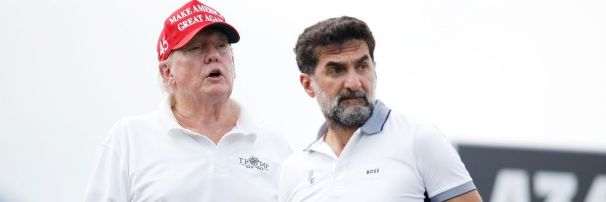 Trump and Yasir al-Rumayyan look on at the LIV Golf Invitational