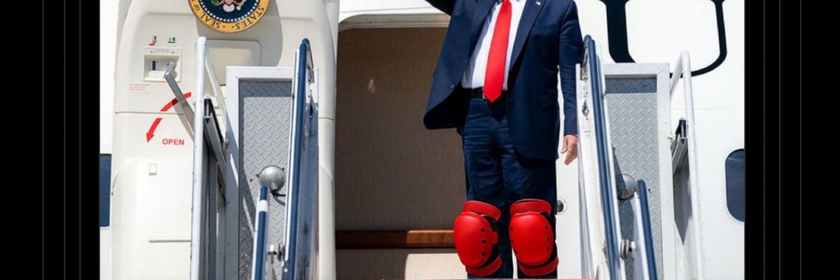 Trump arrives in Alaska in his big-boy knee-pads.
