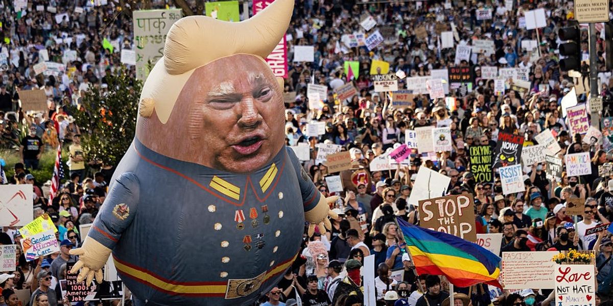 Trump balloon at Hands Off Protest