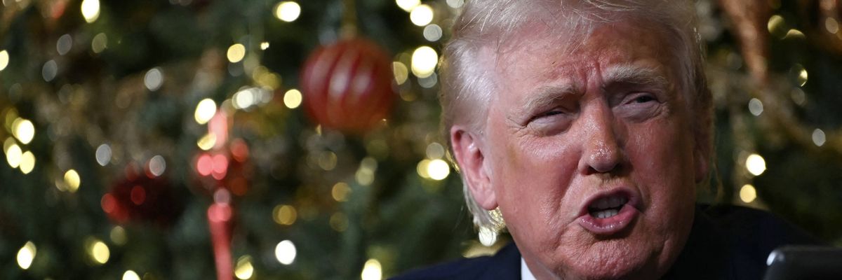 Trump by Christmas tree