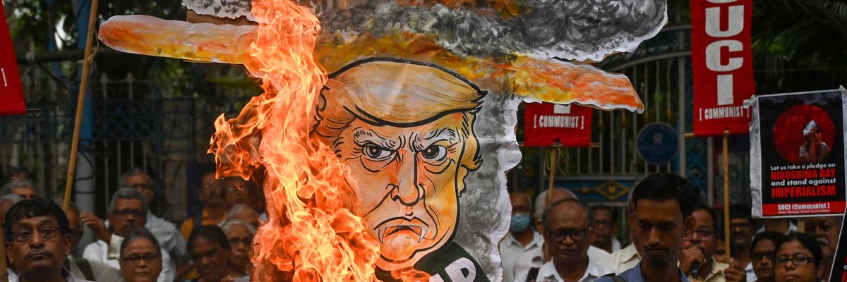 Trump effigy burnt at Hiroshima commemoration.