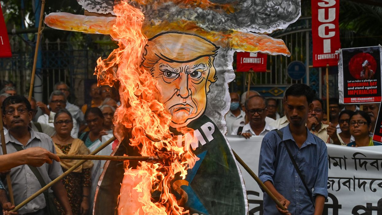 Trump effigy burnt at Hiroshima commemoration.