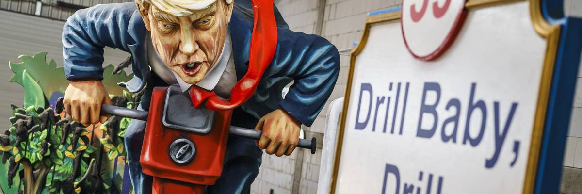 Trump float depicting "Drill, Baby, Drill"